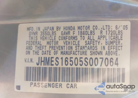 2005 Honda Civic Lx из США, поврежденный, VIN JHMES16505S007064